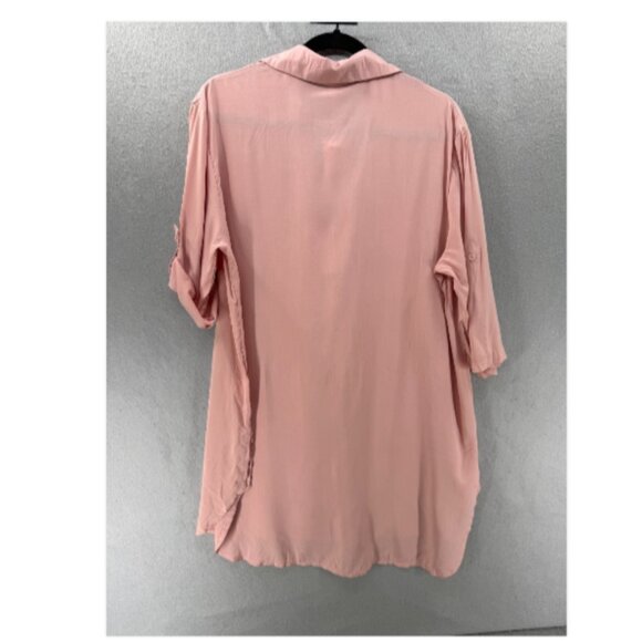 Ekouaer Tunic Top Womens S Pink Popover 3/4 Roll Tab Sleeve V-Neck Coastal Chic - Picture 5 of 8